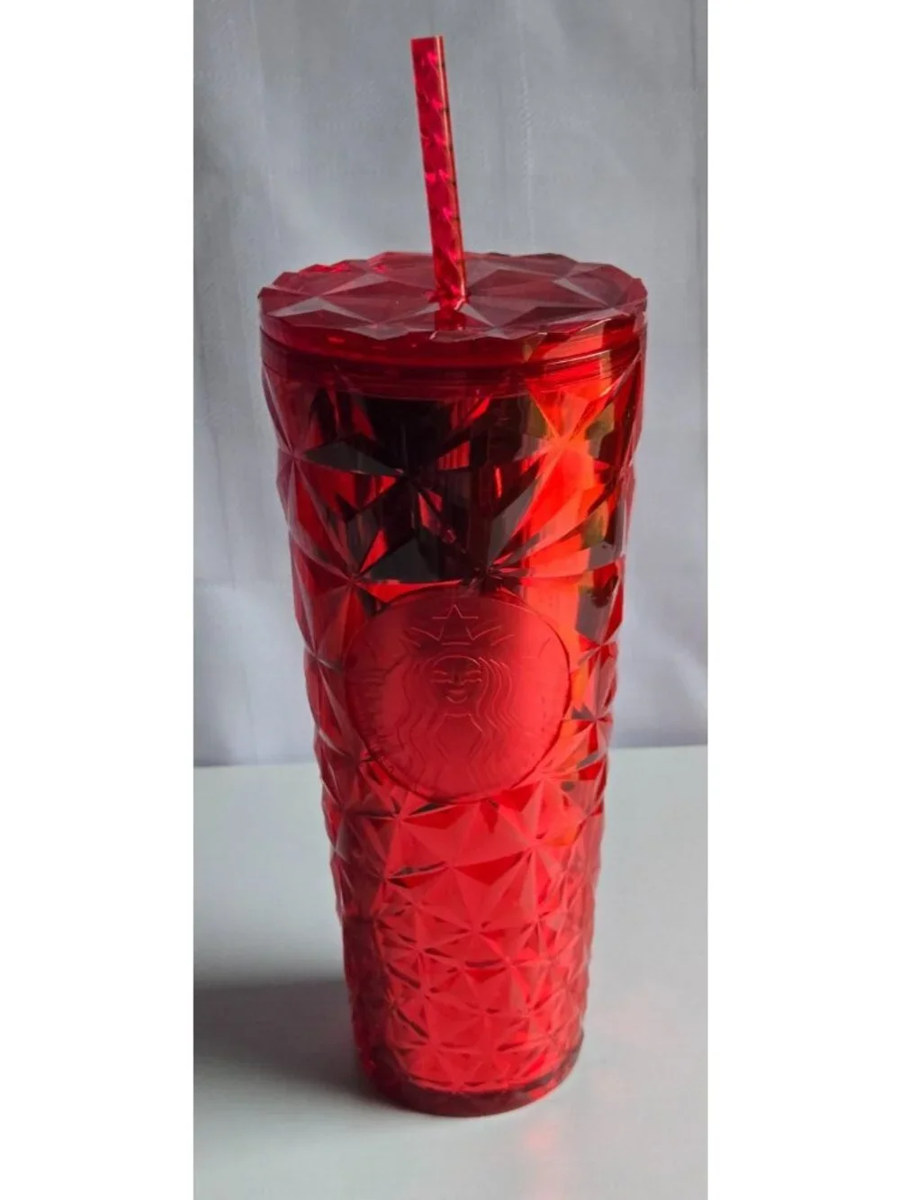 Starbucks Holiday 2023 RED Jeweled Prism 16oz Tumbler With Straw